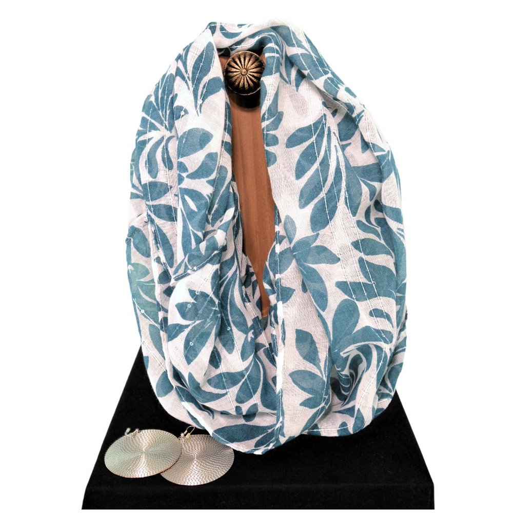 Teal Floral Infinity Scarf & Silver Tone Earrings
